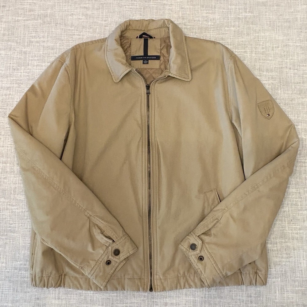 VTG Tommy Hilfiger Mens Beige Full Zip Lined Jacket w/ Pockets Size XXL Flaw